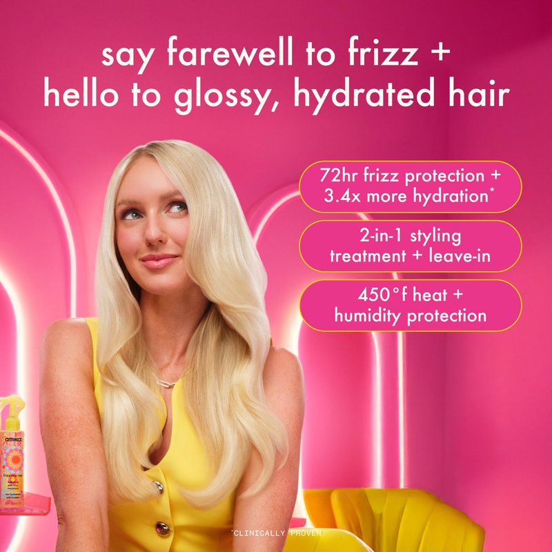 amika frizz-me-not hydrating anti-frizz treatment, 60ml | lightweight hydrating spray for medium to thick coarse hair types 2a-4c, humidity + heat protection, smooth frizz for up to 72 hours