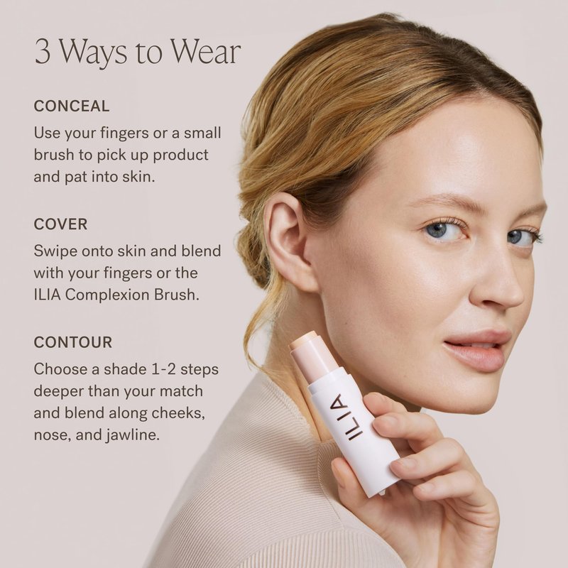 ILIA - Skin Rewind Complexion Stick - Foundation + Concealer + Skincare | Non-Toxic, Vegan, Cruelty-Free, Clean Makeup (3W - Spruce, 0.35 oz | 10 g)