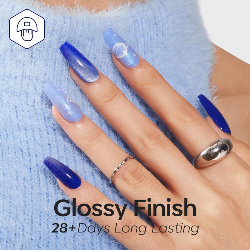 modelones Blue Gel Nail Polish, 6 Colors Spring Summer Hema Free Pastel Royal Navy Sky Icy Klein Dark Blue Glitter Gel Polish Galaxy 9D Cat Eye Nail Polish with Magnet Soak Off Led Nail Art Kit