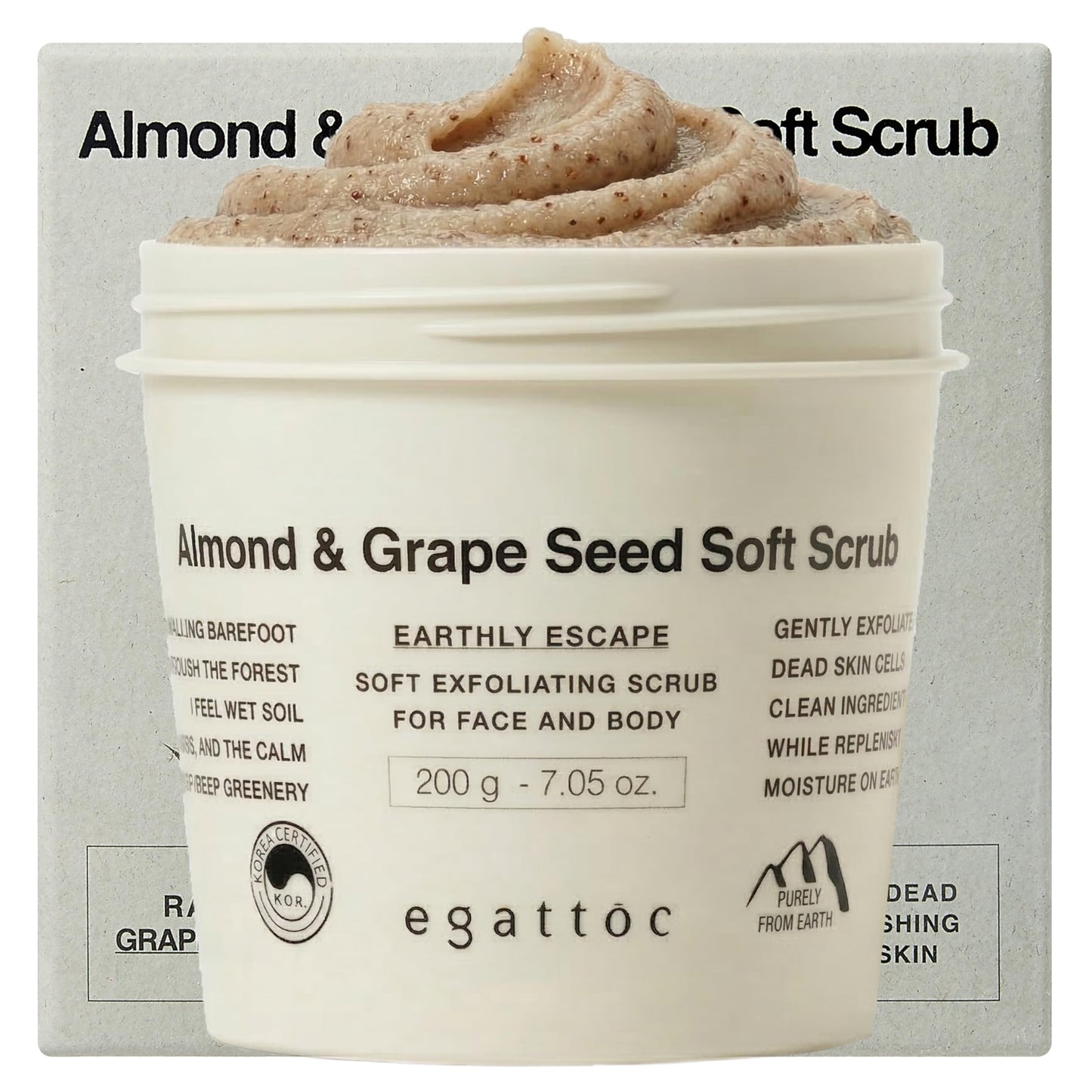 Egattoc Foaming Body Scrub for Dry Skin, Almond & Grape Seed Whipped Sugar Scrub, Nourishing 2-in-1 Face & Body Wash Exfoliator with AHA BHA PHA, Body Exfoliator, Dark Forest Scent, 7.05 oz