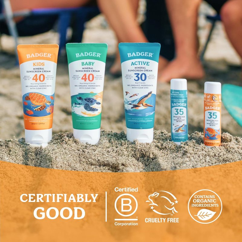 Badger Kids Mineral Sunscreen Cream - SPF 40, 98% Organic, Water Resistant & Reef Friendly | 2.9 fl oz