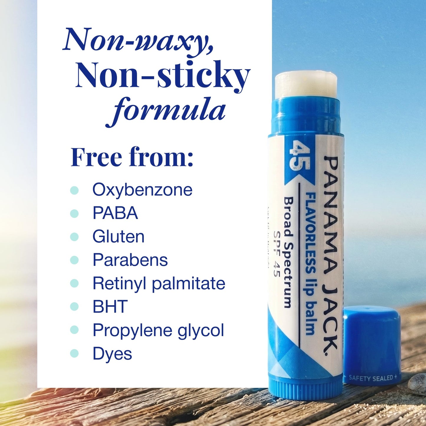 Panama Jack Sunscreen Lip Balm - SPF 45, Broad Spectrum UVA-UVB Sunscreen Protection, Prevents & Soothes Dry, Chapped Lips