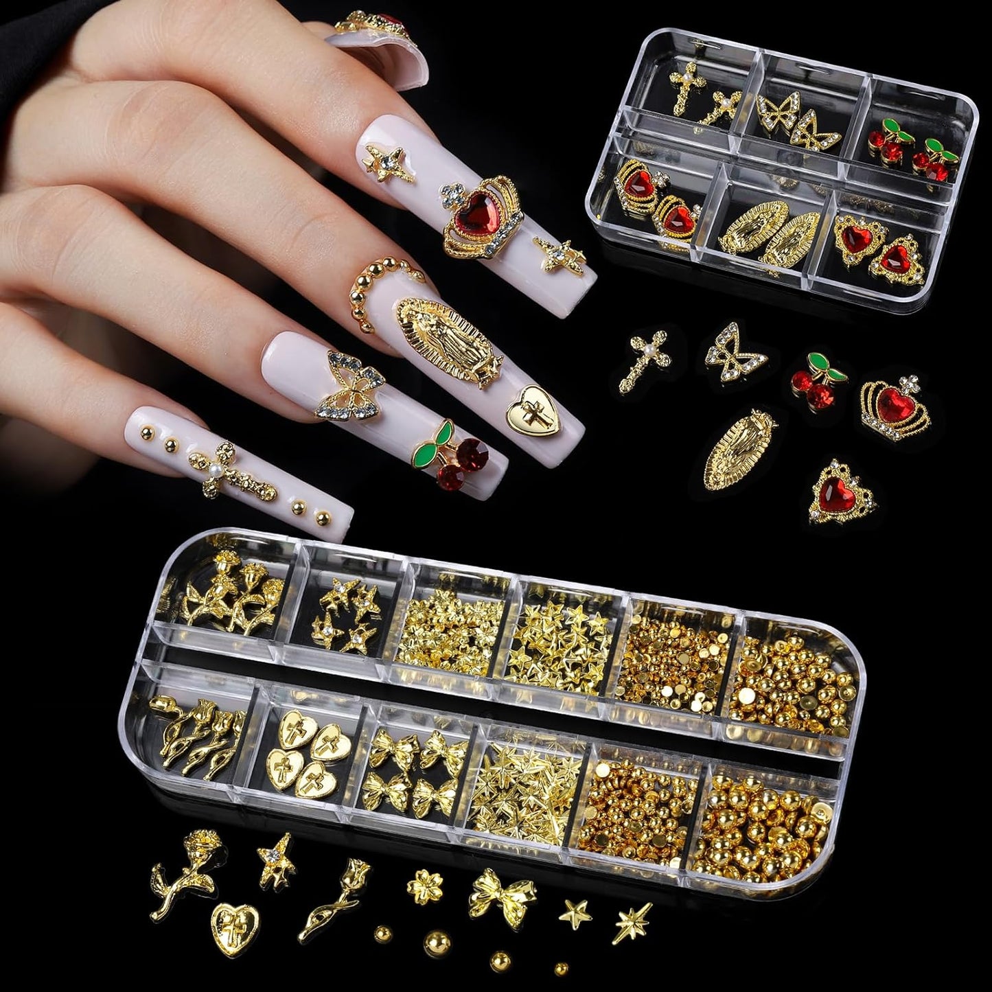 Square Nail Tips for Extensions - 240pcs XXL Clear Acrylic with Nail Charms & Art Brushes | Perfect for Gel Nails