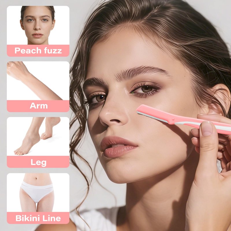 Professional Dermaplaning Razor for Women, Reusable Face & Eyebrow Shaper for Peach Fuzz, Travel-Friendly, At-Home Dead Skin Removal, Japanese Stainless Steel Blades - 6Pcs