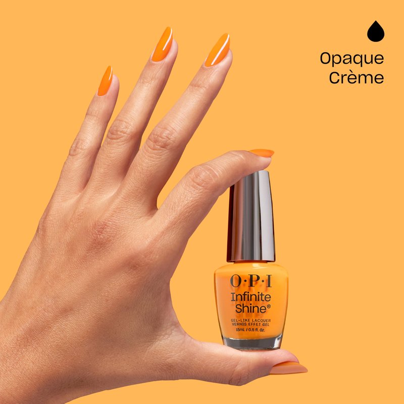 OPI Infinite Shine Vogue Into the Sunset | Opaque Bright Orange Long Wear Gel Like Crème Nail Polish | Make 'Em Jelly! Collection | Summer 2025