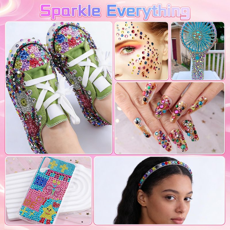 24000Pcs 3mm Resin Rhinestones for Bedazzling, Pink Red Black Flatback Gems for Crafting, Bedazzler Kit with Rhinestones Tools & B7000 Jewelry Glue for DIY Clothing Shoes Tumblers Fabric Nail Art