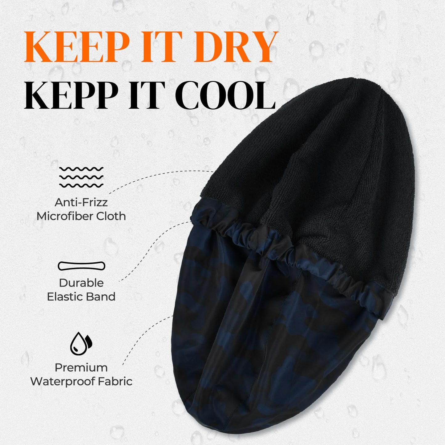 Shower Cap for Men Blue Camouflage Bath Cap, Reversible Large Waterproof Adjustable Shower Caps Terry Lining & Elastic Band Stretch Hem Hair Hat
