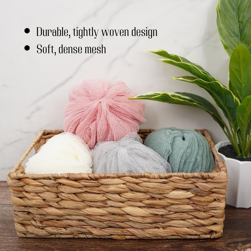 AG Daily Essentials Pack of 4 Shower Loofah Sponge Body Scrubber, Shower Scrubber for Men Women Bath Sponges Mesh Balls, Body Wash Scrubber for Use in Shower (MultiColor1)