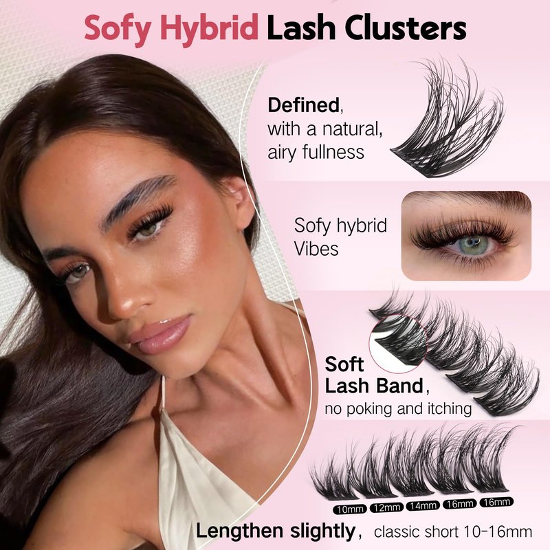 Goddvenus Natural Lash Clusters Wispy Cluster Eyelash Extensions, Fluffy DIY Lash Extension Natural Look False Eyelashes, D Curl Individual Lashes (D Curl 162pcs)