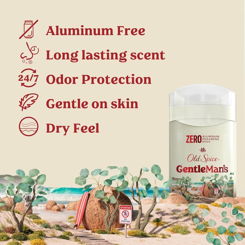 Old Spice GentleMan's Deodorant - Aluminum-Free, 24/7 Freshness, Eucalyptus & Coconut Oil, 3 oz (Pack of 3)