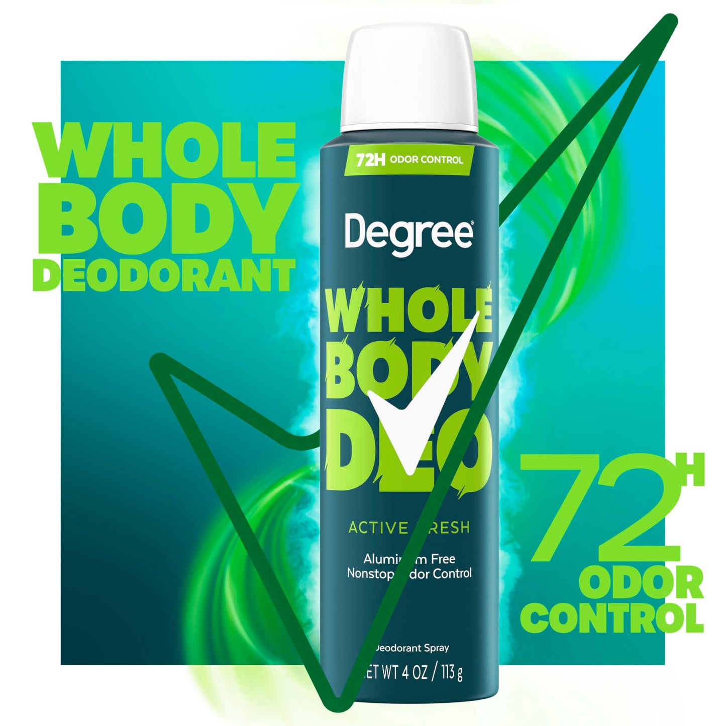 Degree Men Whole Body Deodorant Spray for Men, Active Fresh Scent, Aluminum Free 72H Odor Protection 4 oz