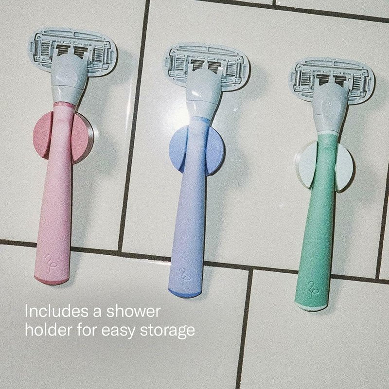 Flamingo Shaving Razor Set for Women - Original Handle, 4 Blade Refills & Shower Holder | Rose Color