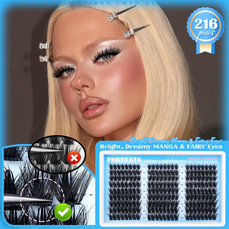PHKERATA Manga Spikes Lash Clusters Wispy Cluster Eyelash Extensions 12-20mm Fairy Eyelash Clusters Volume Individual Lashes Extensions Salon Look Soft Thick Lashes Clusters Spikes