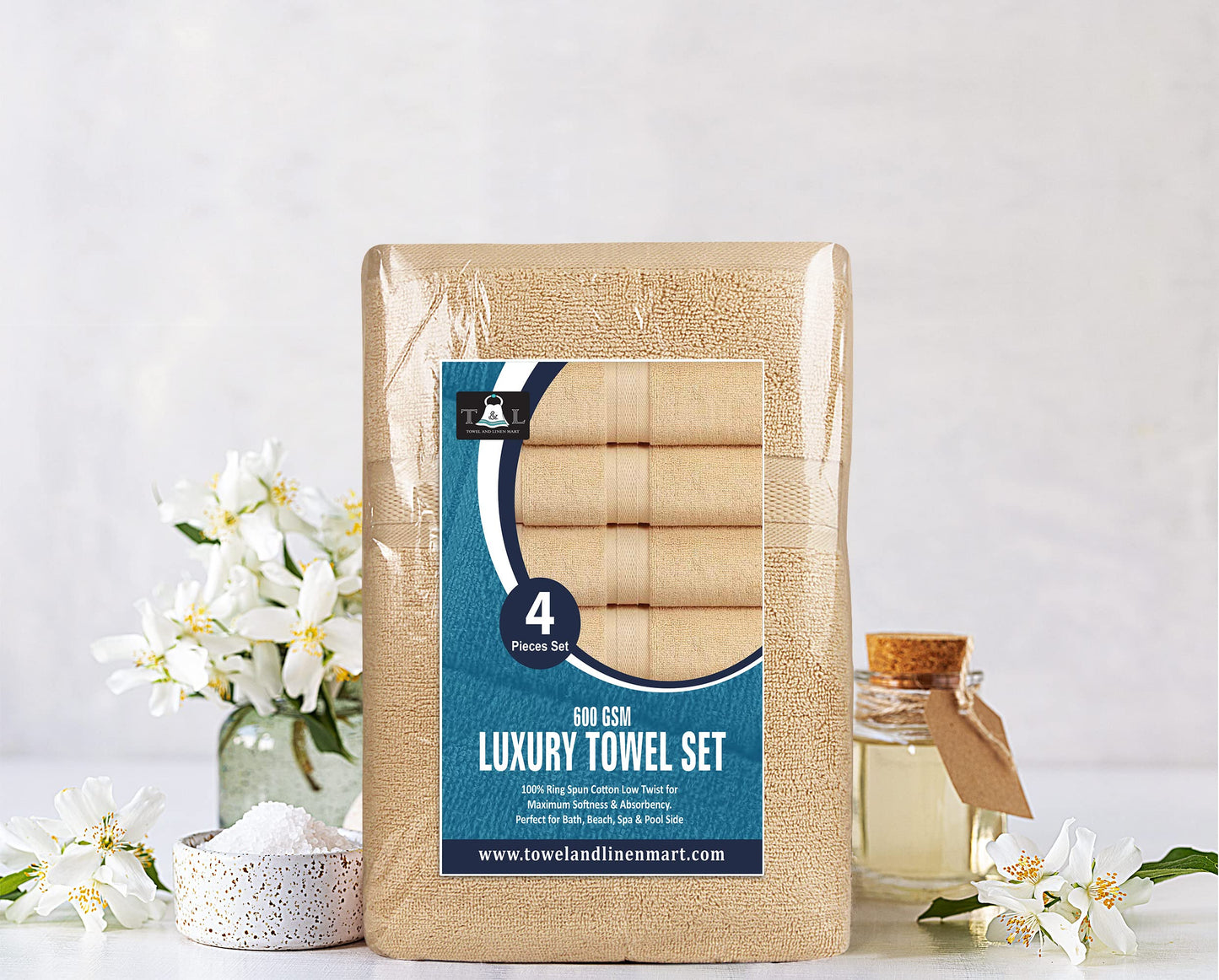 Towel and Linen Mart 100% Cotton - Wash Cloth Set - Pack of 4,Luxurious, Absorbent and Soft Feel Perfect for Daily Use (12 x 12 White & Navy 4 PK)