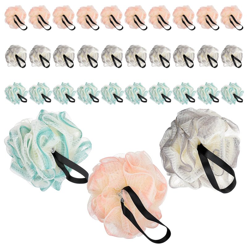 30 Pcs Mini Shower Loofah Bath Sponge, Portable Bath Sponge Puff Quick Lather Durable Mesh Gentle Exfoliation for All Ages Small Size Ideal for Travel Home Gym or on The Go