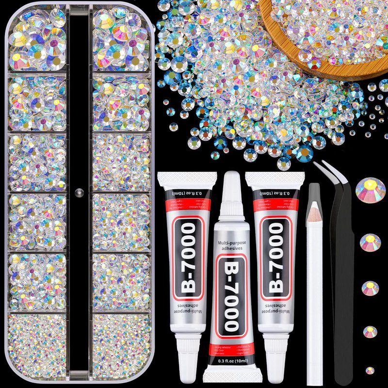 Resin Rhinestones for Crafting with 3Pcs 10ml B7000 Jewelry Glue, 2 Boxes Transparent AB Flatback Gems Crystals Diamond for Bedazzling Crafts DIY Nail Art Makeup,Gems for Clothing Tumblers Shoes