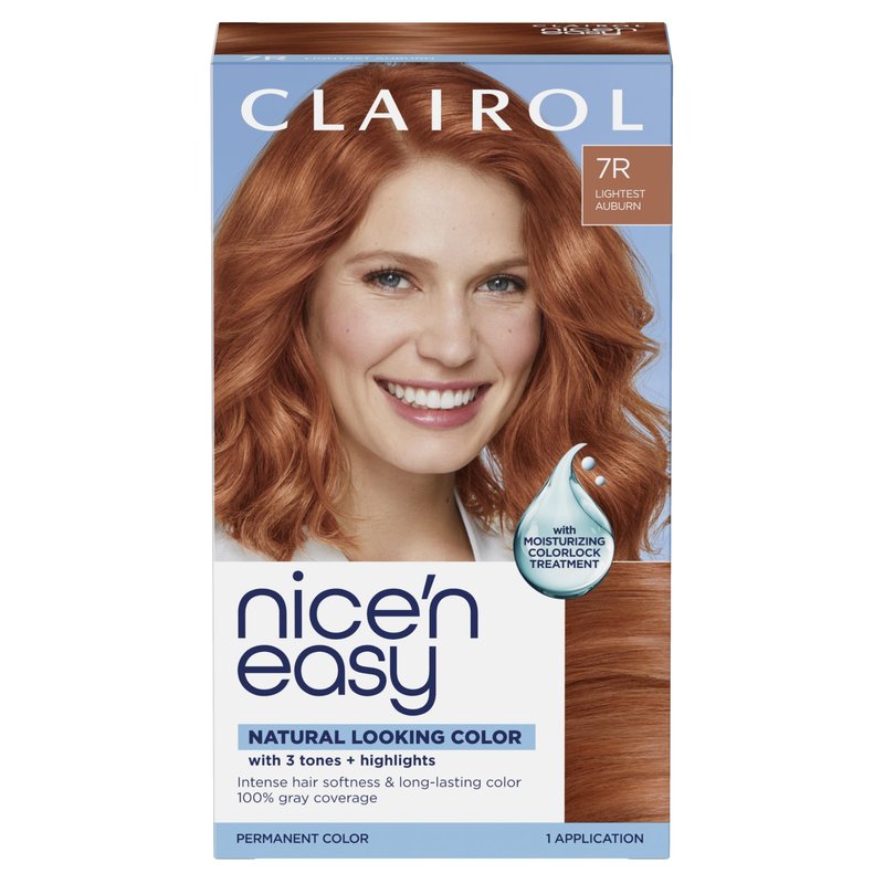 Clairol Nice'n Easy Permanent Hair Dye, 7R Lighest Auburn | 100% Gray Coverage | Long‑Lasting, Natural‑Looking Color & Shine | Pack of 1