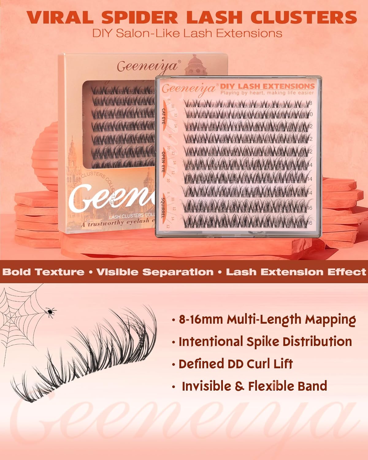 Spider Lash Clusters - Wispy Eyelash Extensions 8-16MM | Natural Fluffy DD Curl for DIY Beginners