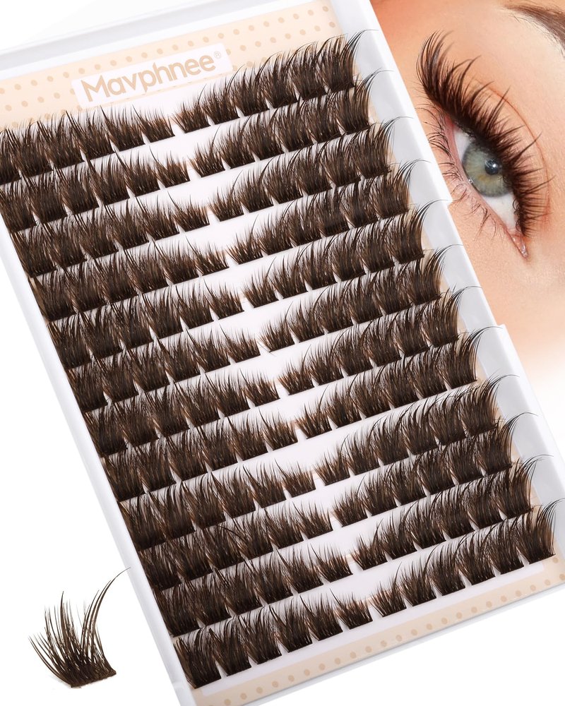Brown Lash Clusters Pre-Mapped Eyelash Clusters Cat Eye Cluster Eyelash Extensions Fairy Wispy Cluster Lashes CC Curly Wet Look Individual Lashes Extensions 144Pcs 6-14MM Fox Eye Lashes Clusters