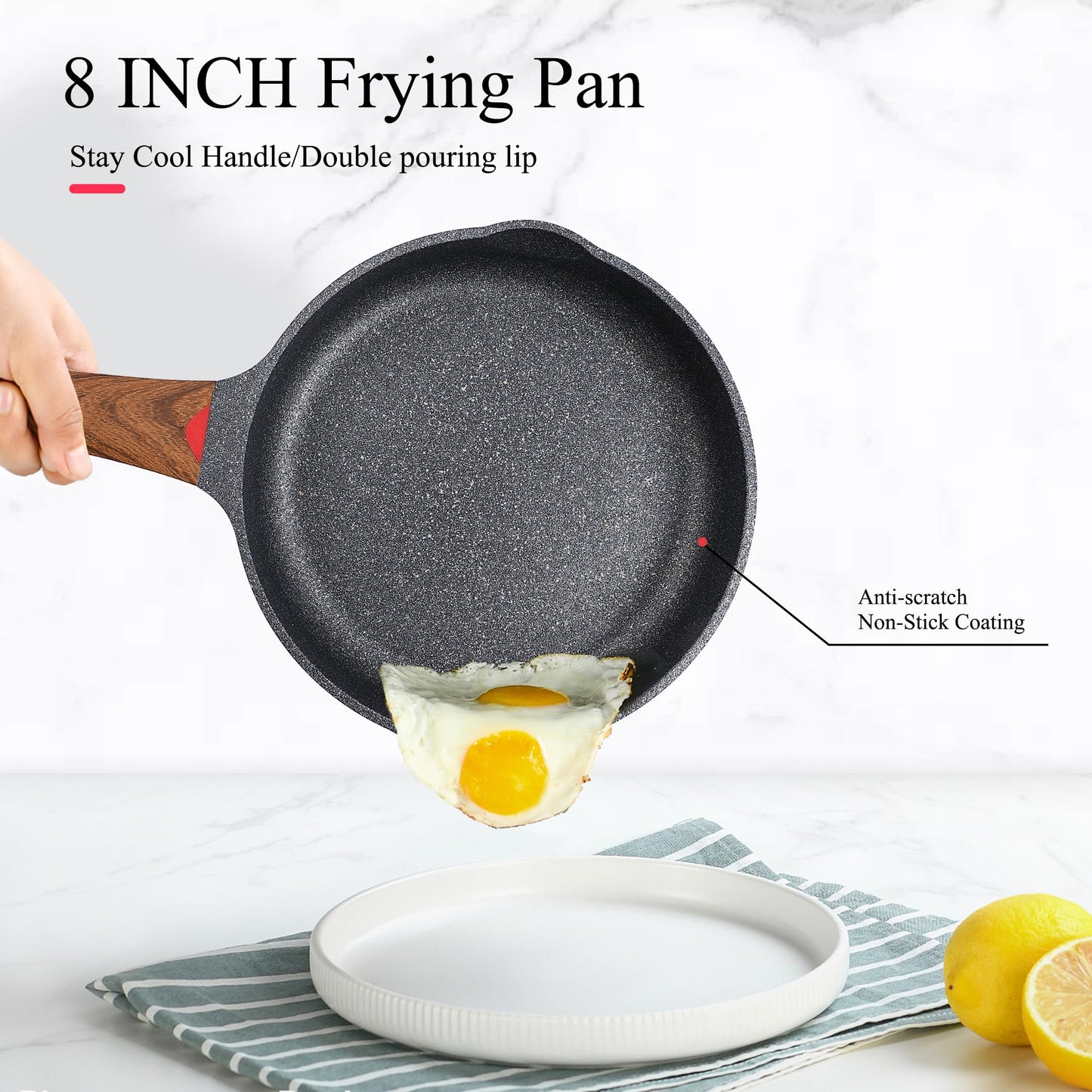 Vinchef Nonstick Frying Pan Anti Scratch,11 Inch Skillet Cast Aluminum Cookware, Induction Compatible White