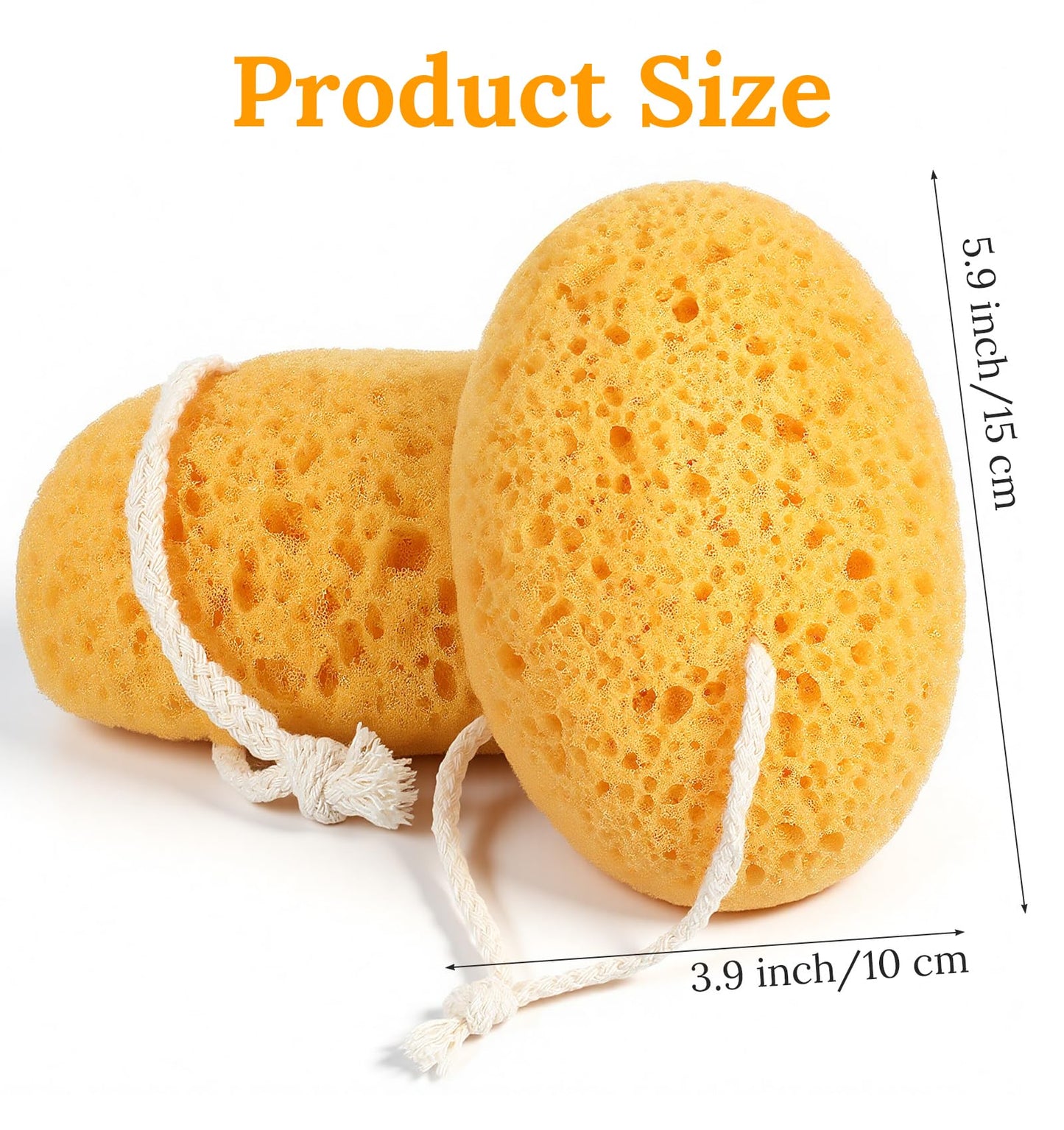 2PCS Exfoliating Bath Sponge, Large Natural Bath Sponge for Men & Women, Exfoliating Foam Puff with Dense Foam for Gentle & Deep Cleansing, Ultra-Soft for Sensitive Dry Skin (5.9 * 3.9 inch)