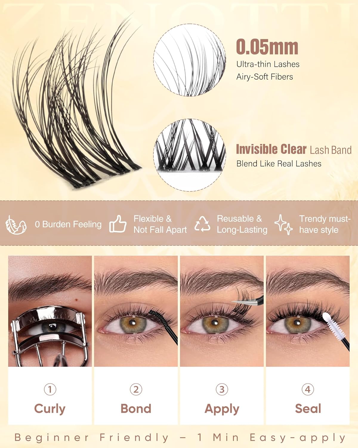 Zenotti Spider Lash Clusters - Wispy Eyelash Extensions for Natural Look | DIY 8-16mm Individual Lashes