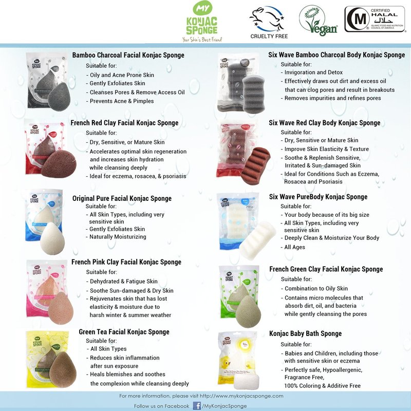 MY Konjac Sponge All Natural Korean Fiber French Red Clay Facial Sponge. Excellent for Dry or Mature Skin. Halal, Leaping Bunny Cruelty Free and the Vegan Society Certified