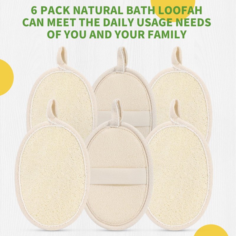 ÖkoStamm 6 Pack Natural Loofah Body Scrubber (6 Pack) - 6.2 * 4.3 Inch Exfoliating Loofah for Removing Dead Skin and Dry Skin, Large Size Loofah Body Sponge for Women and Men to Clean Pores