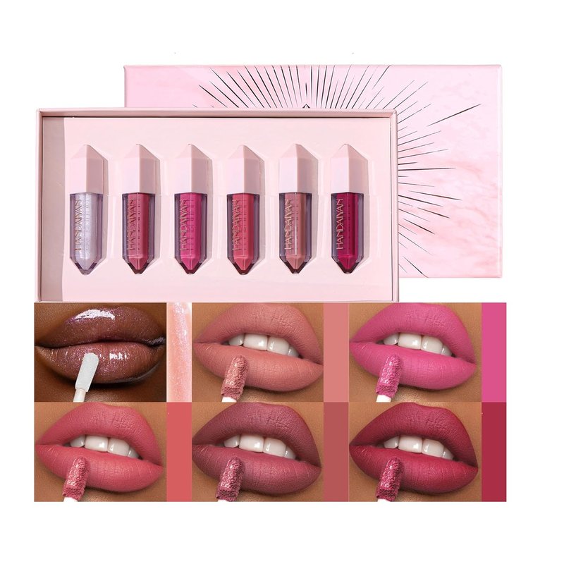BANGFENG Diamond Lip Gloss Set - 6PCS Matte & Pearlescent Finish, Long-Lasting Hydration, High-Pigment Formula