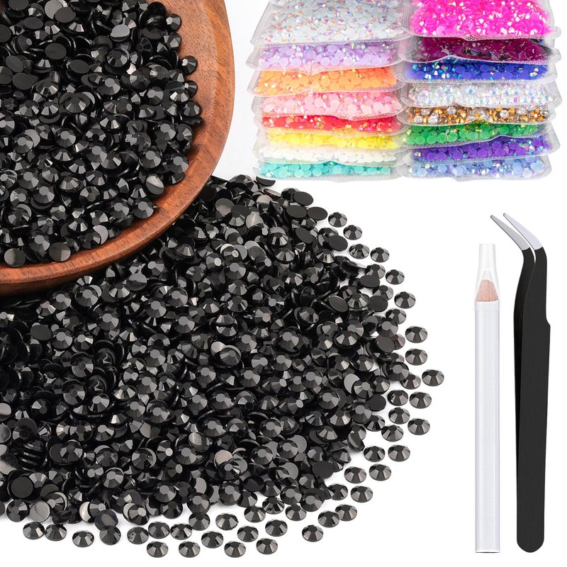 5000pcs 3mm Resin Rhinestones Bulk, Black Flatback Round Jelly Rhinestones Bedazzling Non Hotfix Crystal Gems Large Quantity Wholesale for DIY Crafts Clothes Bottles Tumblers Face Makeup Manicure