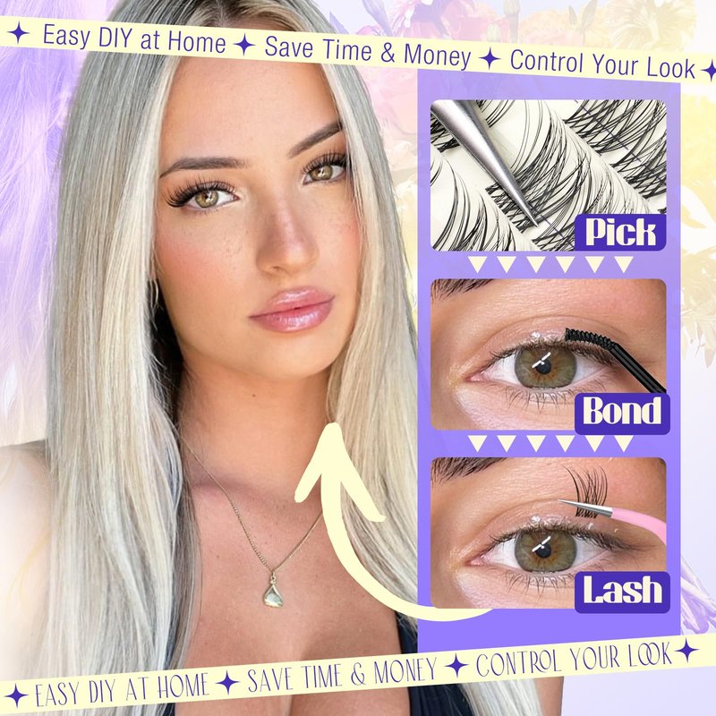 Natural Lash Clusters Wispy Eyelash Clusters Invisible Band Cluster Eyelash Extensions C Curl Individual Lashes 10-16mm DIY Cluster Lashes with Wide Clear Band for Easy Quick Application by Yawamica