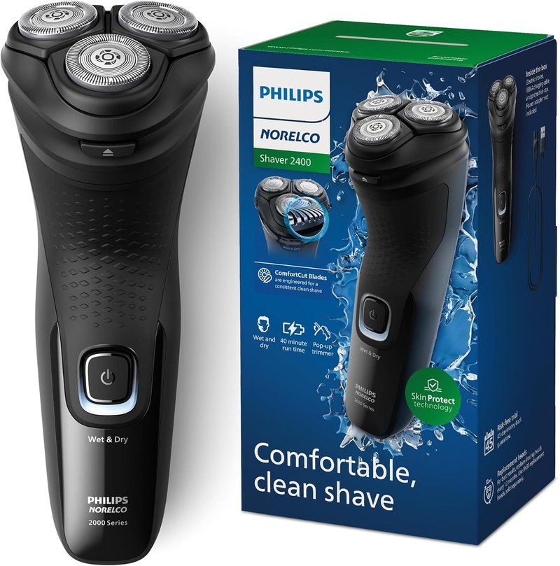 Philips Norelco Shaver 2400 Series - Wet & Dry Electric Shaver with Pop-Up Trimmer | Deep Black Model X3001/90