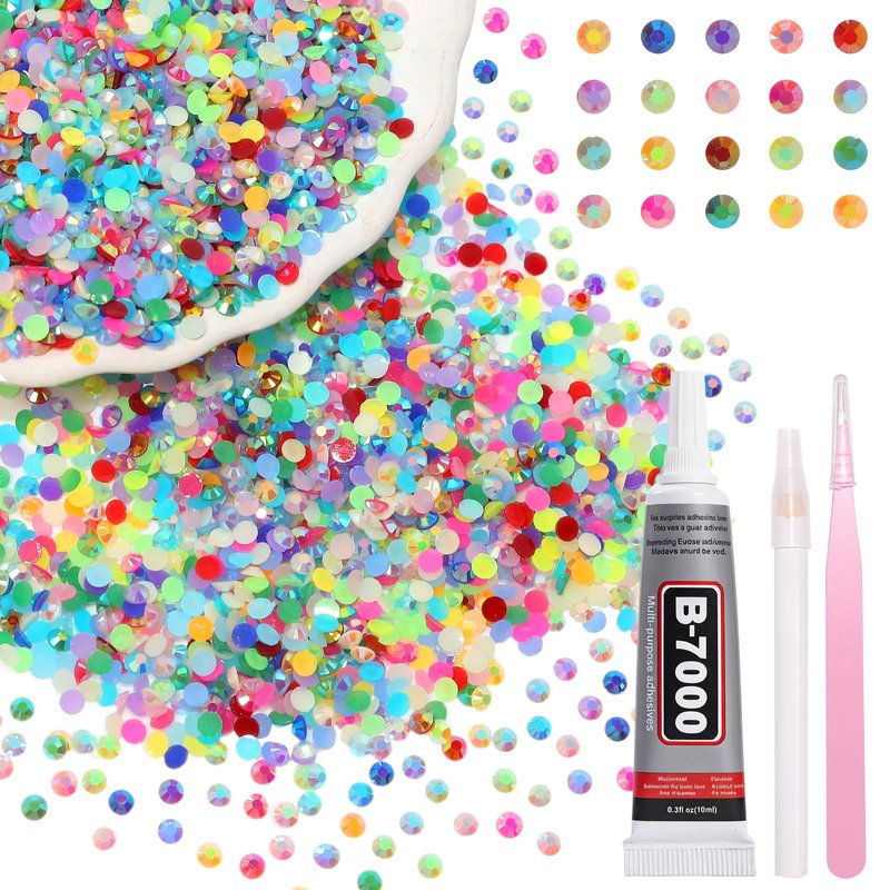 5000Pcs 3mm Rhinestones Bedazzling Kit with Tools, Color Jelly Resin Rhinestones for Bedazzling, Flatback Resin Gems for Crafts, Bedazzler Kit for Clothing Shoes DIY Face Makeup Tumblers