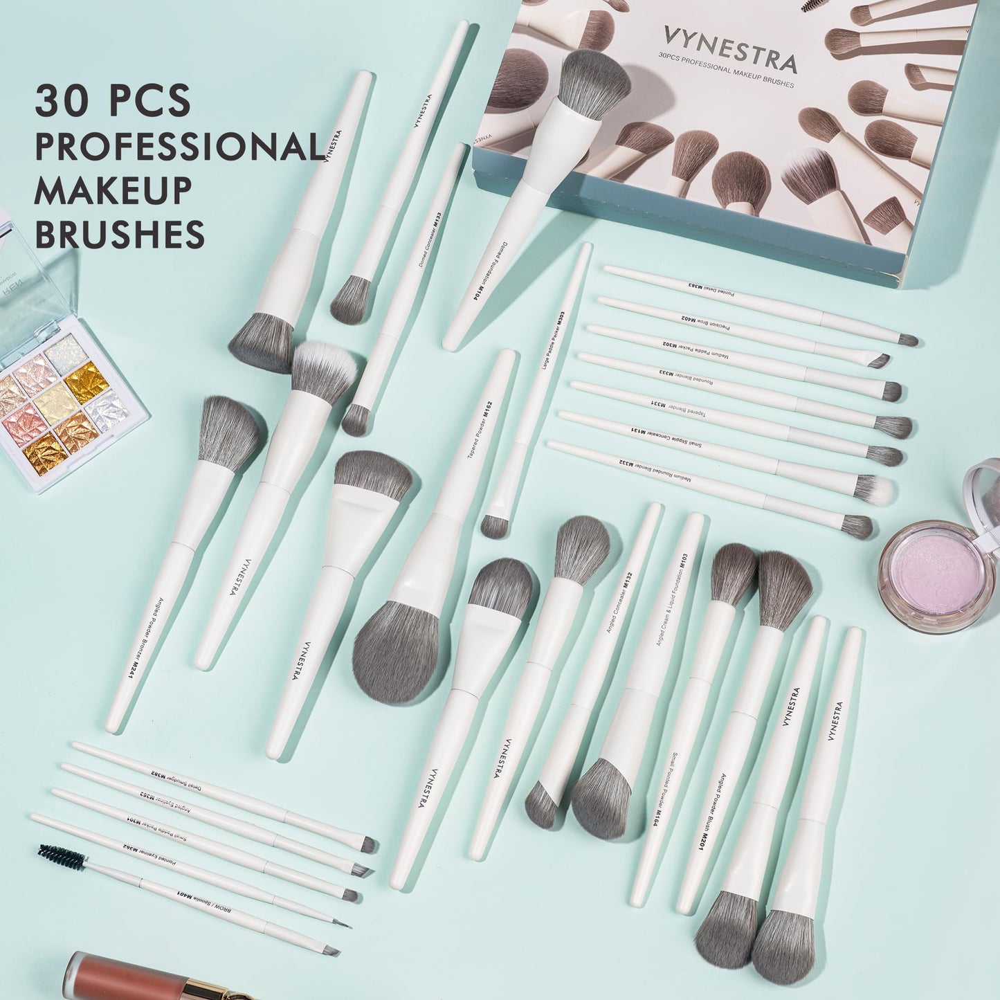 VYNESTRA 30 Pcs Pro Grade Makeup Brushes Set with Dense Ultra Soft Bristle,Elegant Design Luxury Make up Brushes for Foundation,Face Blending Powder, Contour, Bronzer,Highlight, Concealer, Eyeshadow