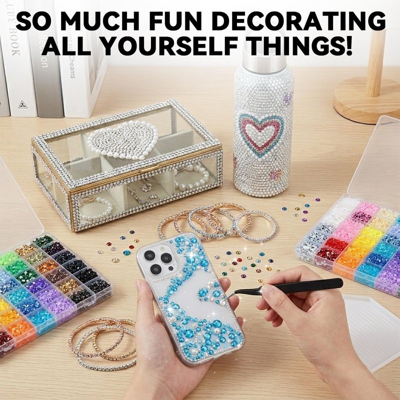 Bedazzling Kit 42 Colors, Bedazzler Kit with 42000Pcs Rhinestones, Tweezer, 3Pcs Jewelry Glue, Dotting Pen and Tray, 3mm Crystal Bedazzle Kits for Bedazzled Gems Nail Art Crafting