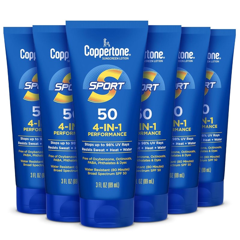 Coppertone Sport Sunscreen Lotion SPF 50 - Sweat & Water Resistant | Travel Size 3 Fl Oz, Pack of 6