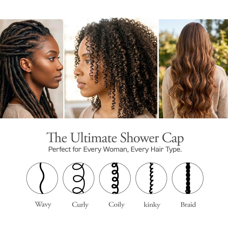 DONNA Super Jumbo Shower Cap – Comfortable Elastic Band, 100% Waterproof Hair Cap for Long Hair, Braids & Thick Styles, Reusable Big Shower Cap for Women, Keeps Hair Dry & Protected, WHITE