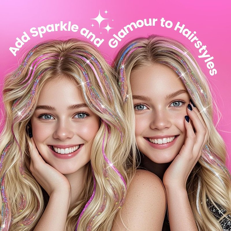 Glitter Hair Tinsel Extensions Kit - 18 Colors, 48 Inch Sparkly Strands | Shiny Hair Accessories for Women & Kids