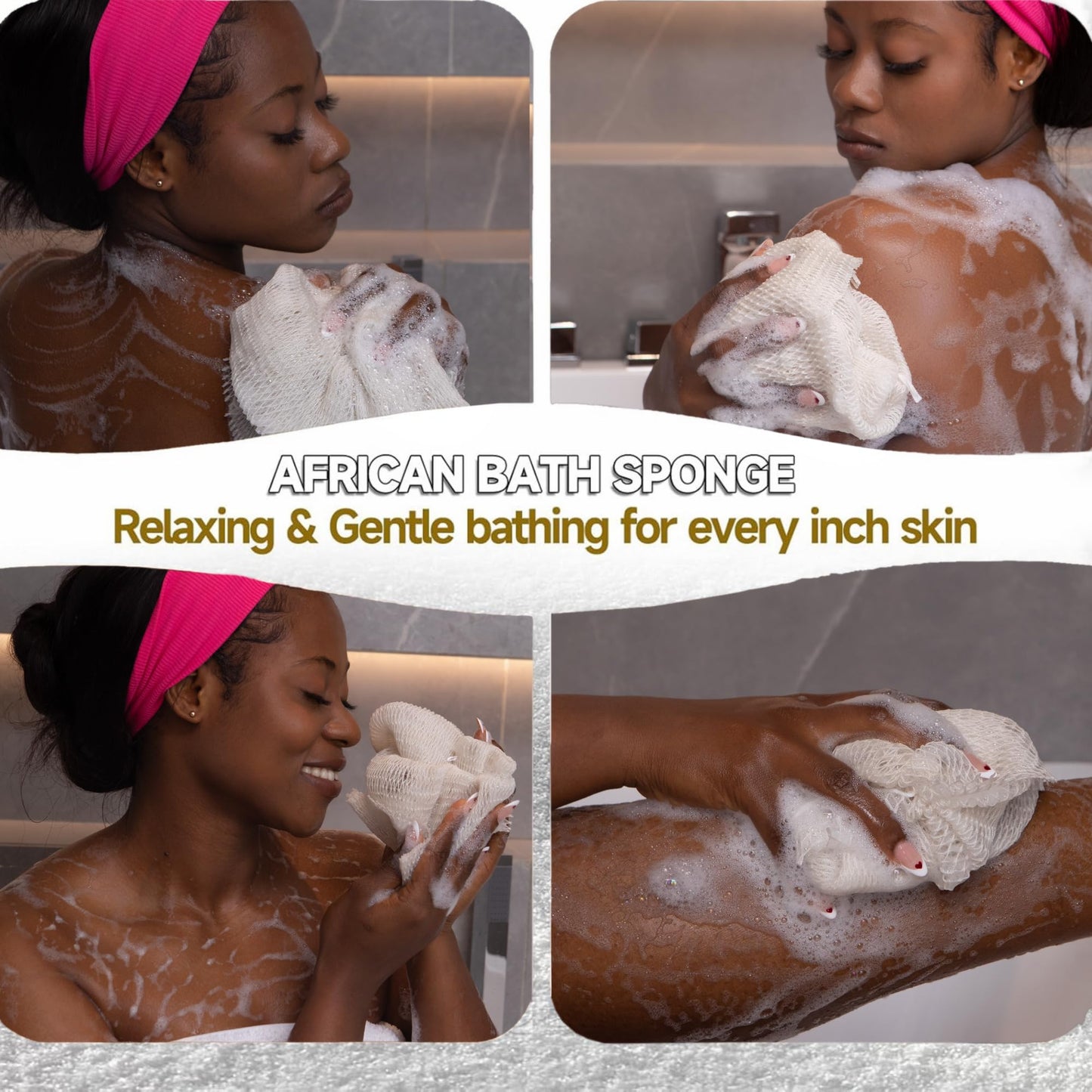 SubSahara African Net Sponge Authentic - 1 Pieces Gentle Exfoliation Scrubber for All Skin Types, Bath Sponge with Knots, Travel Portable (Grayish White)
