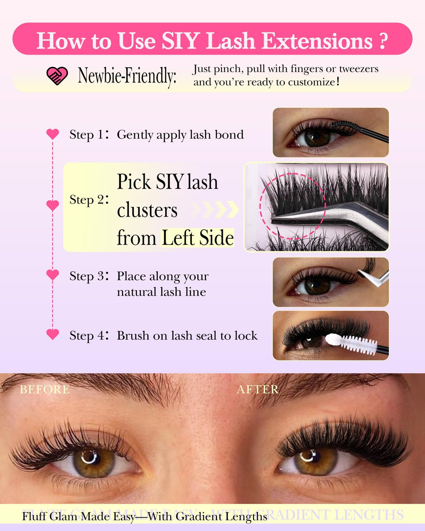 Volume Lash Clusters Wispy Cluster Eyelash Extensions Thick Eyelash Clusters with Bottom Lashes 80D Individual Lashes D Curly Lashes Extension DIY at Home 5-18mm by zenotti