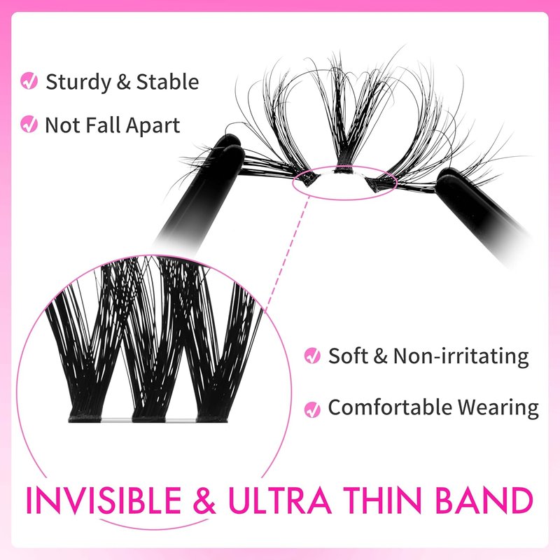 Lash Clusters - Fluffy Individual 3D Layered Volume Eyelashes | Thin & Invisible Band, Mixed Length 10-18mm