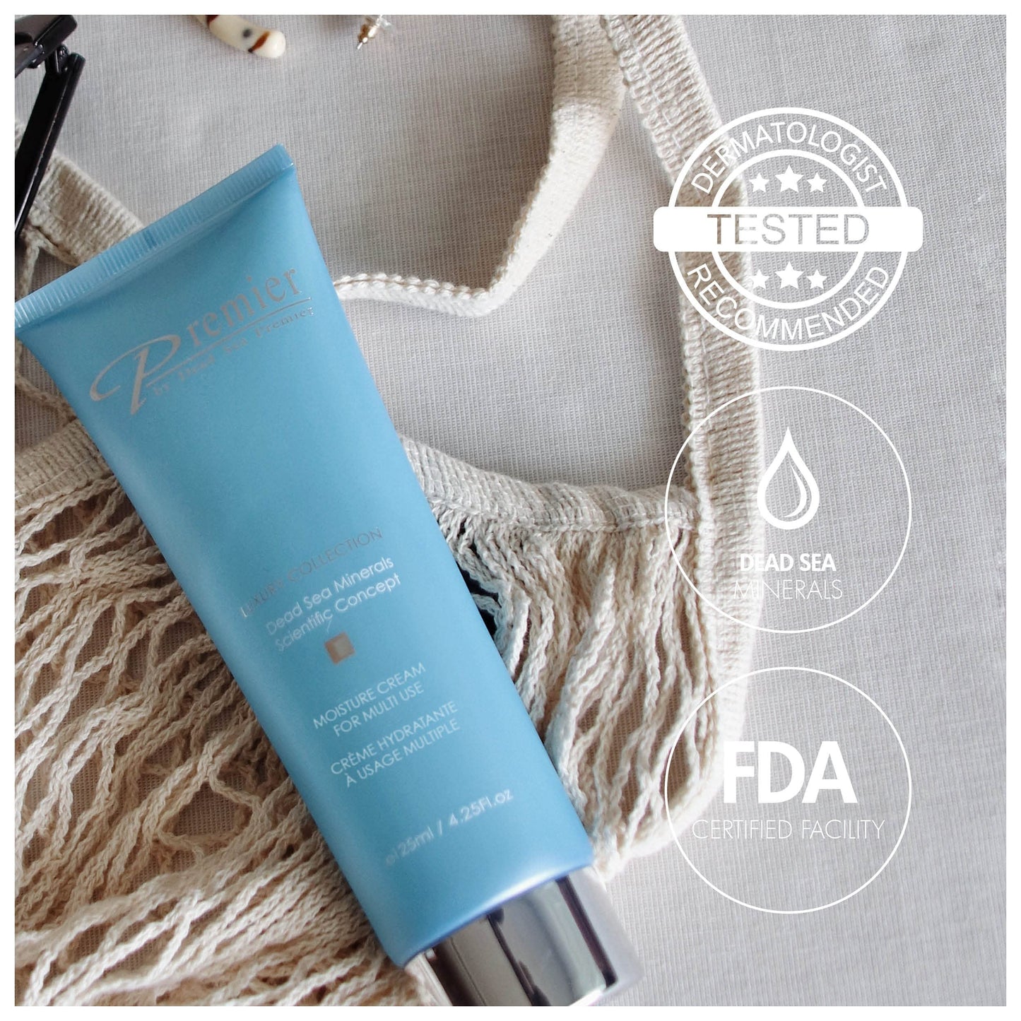 Premier Dead Sea Moisture Cream for Face & Body – Lightweight Hydrating Moisturizer with Aloe Vera, 4.4 fl oz