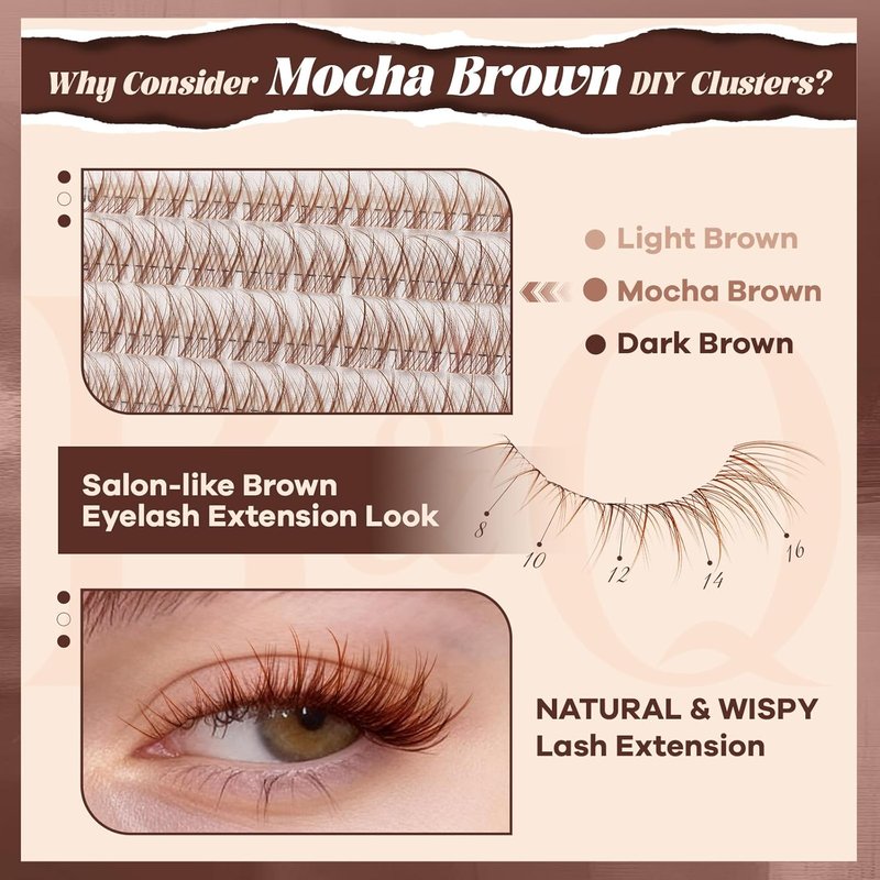 Brown Lash Clusters Kit - C-Curl Eyelash Extensions 8-16mm | Natural Wispy Clusters for Fair/Dark Hair