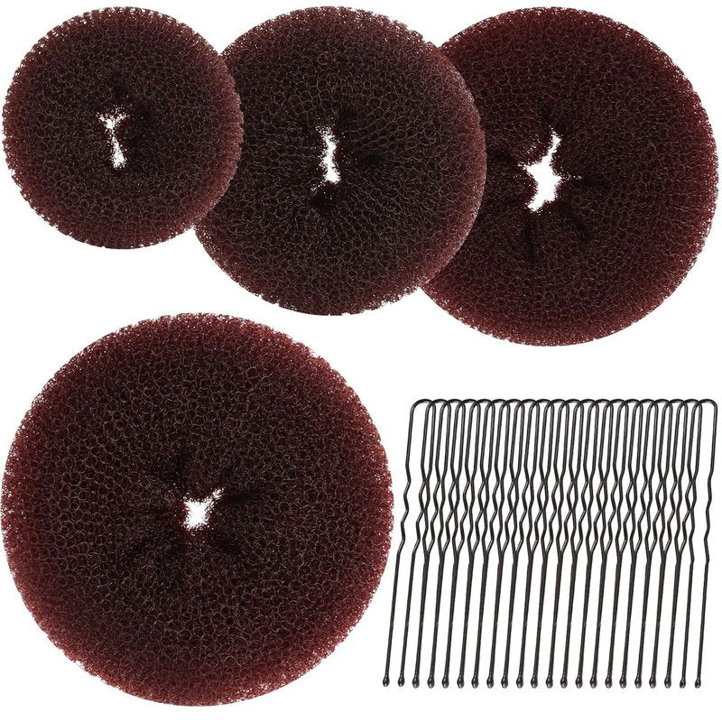 Hair Bun Maker - 4 Pcs Brown Ballet Buns in 4 Sizes | Easy Hair Donuts for Women