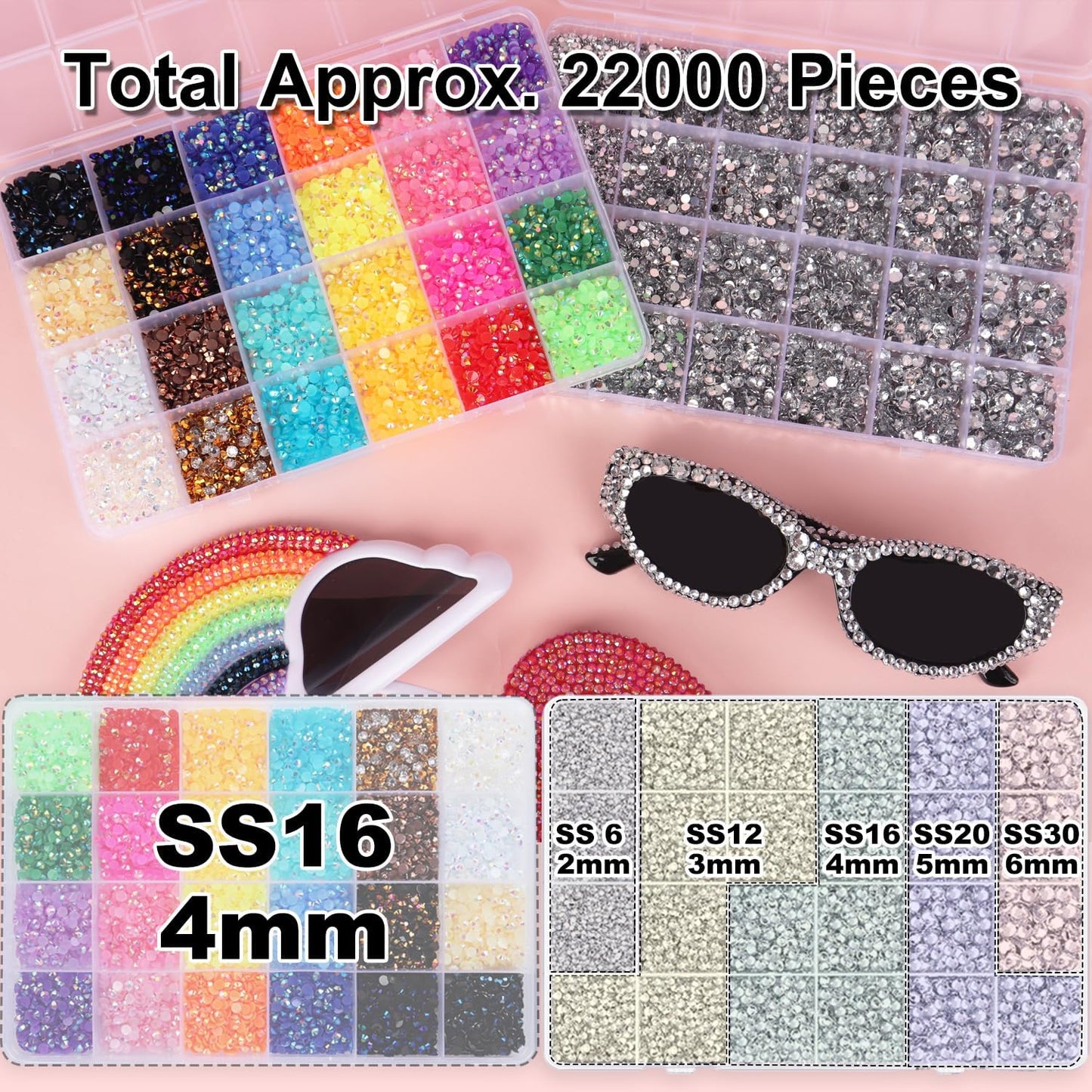 Skiennix Rhinestones Bedazzling Kit - Multicolor 4mm & Silver Clear Flatback Gems with 3Pcs B7000 Glue for DIY Crafts