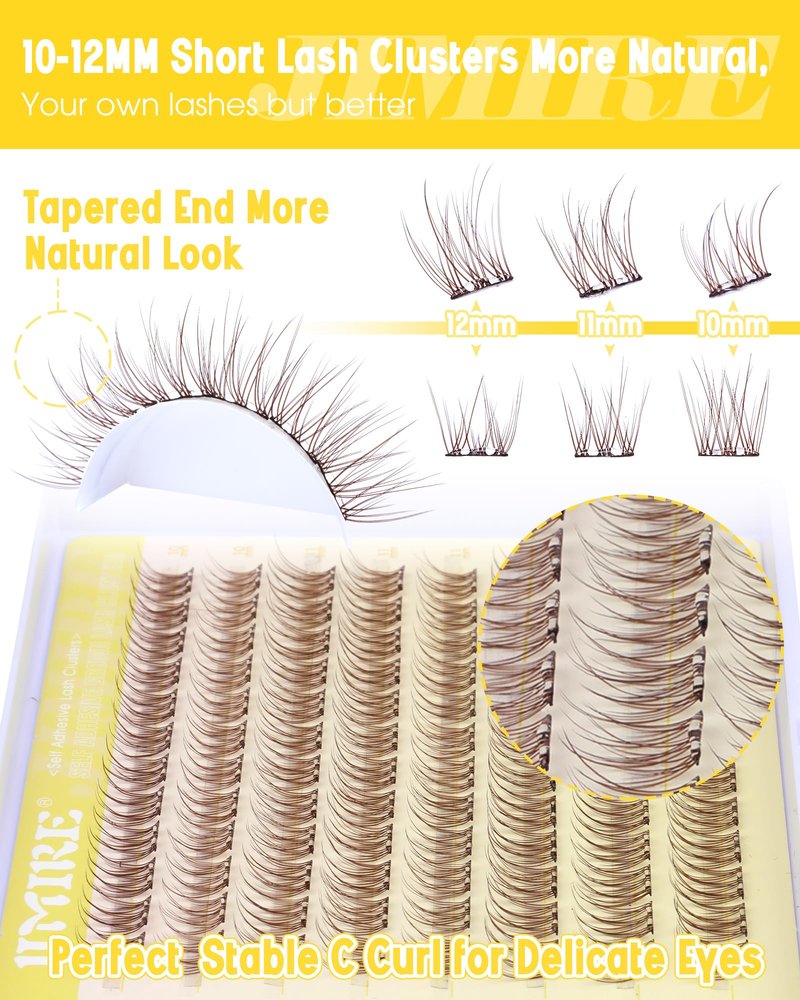 JIMIRE Brown Self-Adhesive Eyelashes Press on Lashes Clusters, Natural Look Pre-Glued Lash Clusters No Glue Needed Wispy 10-12MM Individual Lashes Brown Cluster Eyelash Extensions