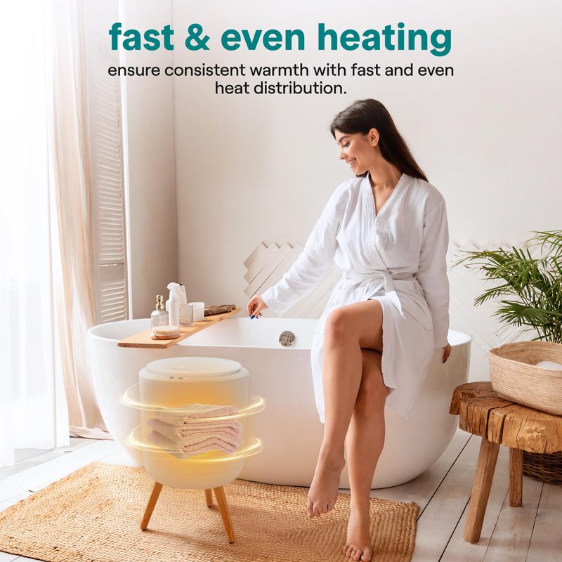 SereneLife Freestanding Towel Warmer Bucket – 18" Hot Towel Warmer with Legs for Bathroom & Spa, 12L Capacity, Built-In Timer, Aroma Discs & LED Indicator, Fits One Towel or Robe, Gray