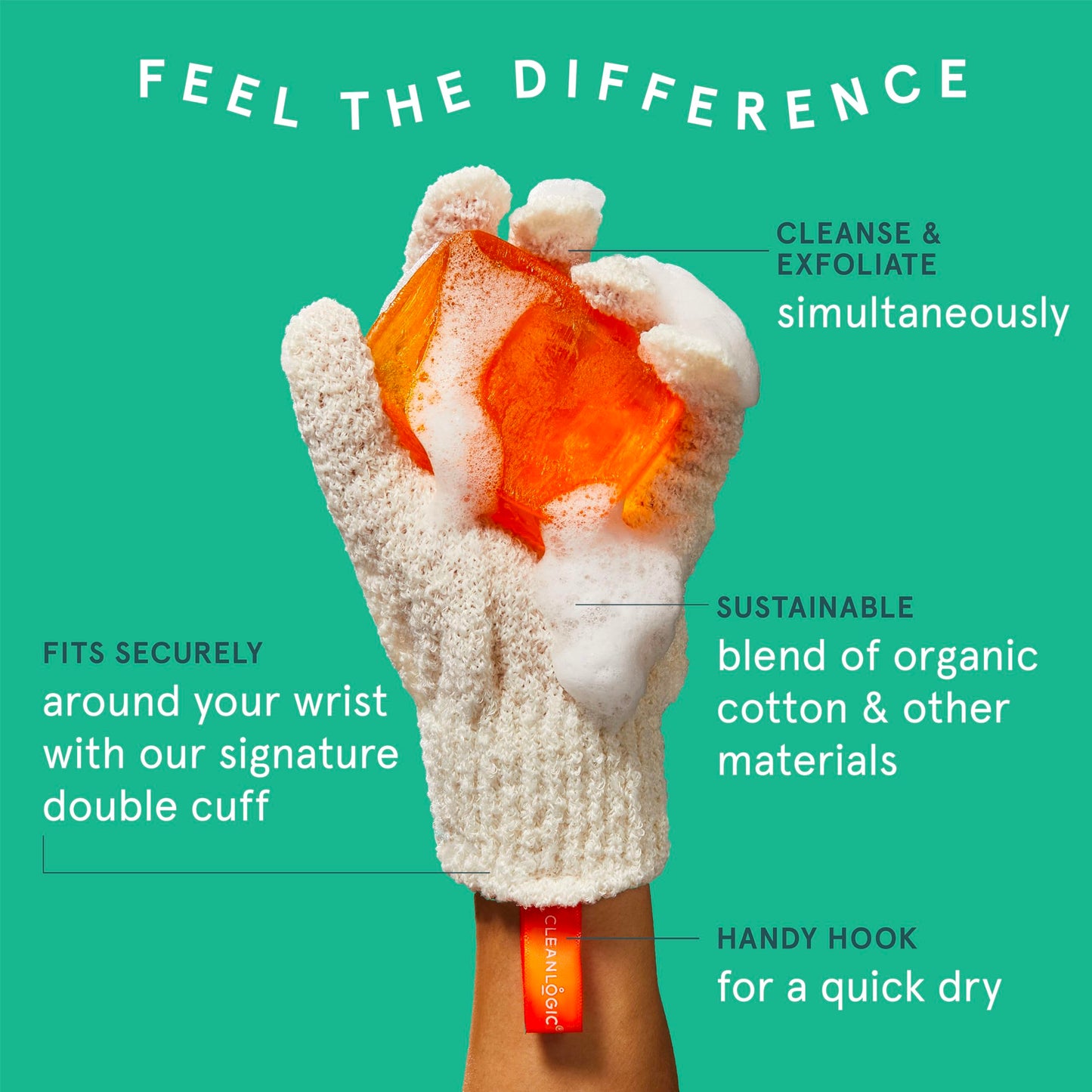 Cleanlogic Sustainable Exfoliating Stretch Bath/Shower Gloves, Natural, 3 Pair – 6 Count