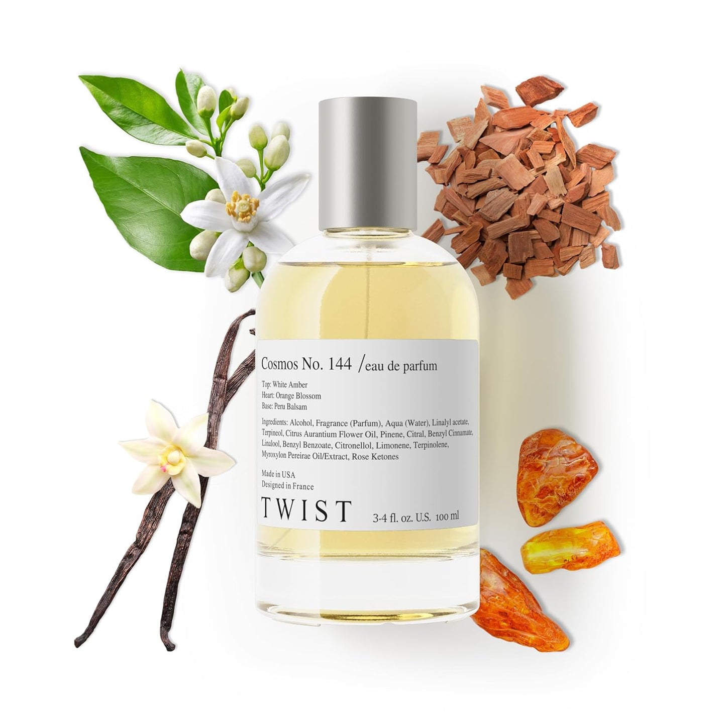 Twist Cosmos No. 144 - Long-Lasting Unisex E. De Parfum with Amber & Sandalwood | 100 ml Spray