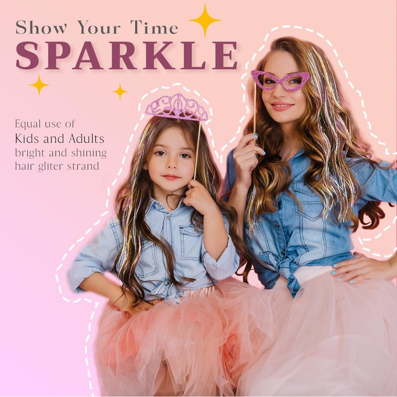 Brdlock 18 Colors Hair Tinsel, 48 Inch Hair Tinsel Kit Heat Resistant Fairy Hair Glitter Extensions Accessories for Women Girls Sparking Tinsels for Christmas Party Festival